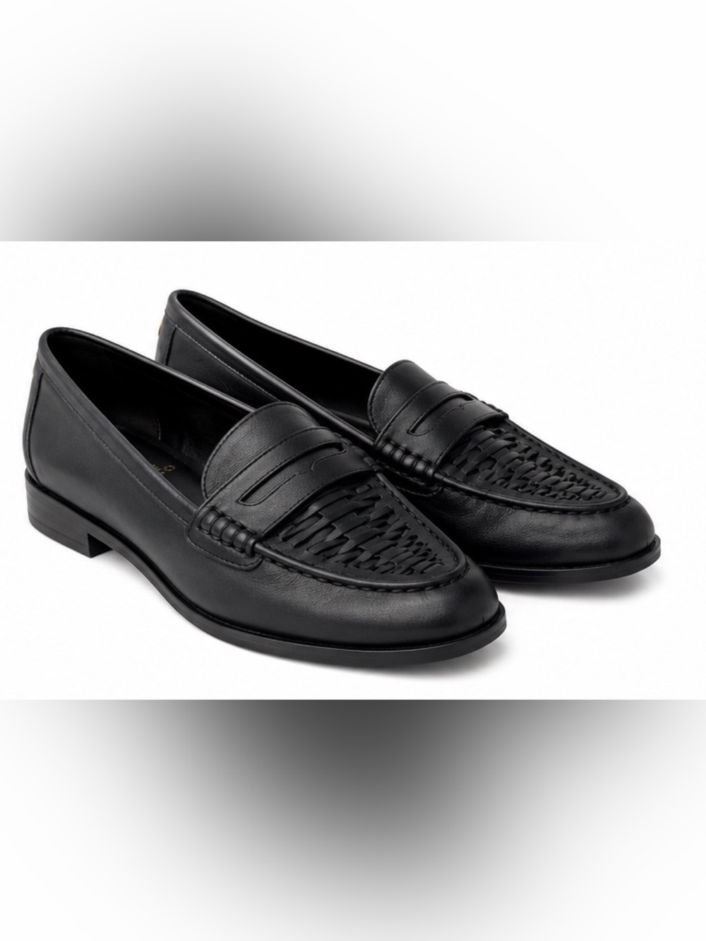 Vince Camuto Calie Black Leather Woven Penny Loafers Size 8